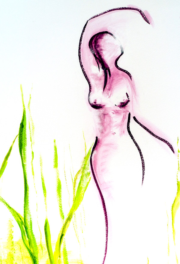 Endometriose - Gemalte Frau an einer weißen Wand